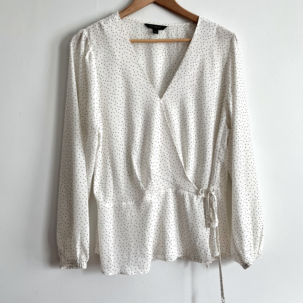 Banana Republic Polka Dot Long Sleeve Wrap Blouse